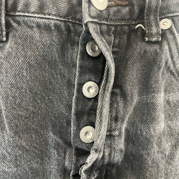 Free People We The Free Black Denim Distressed Button Ripped Mini Skirt Size 28 - Picture 3 of 4